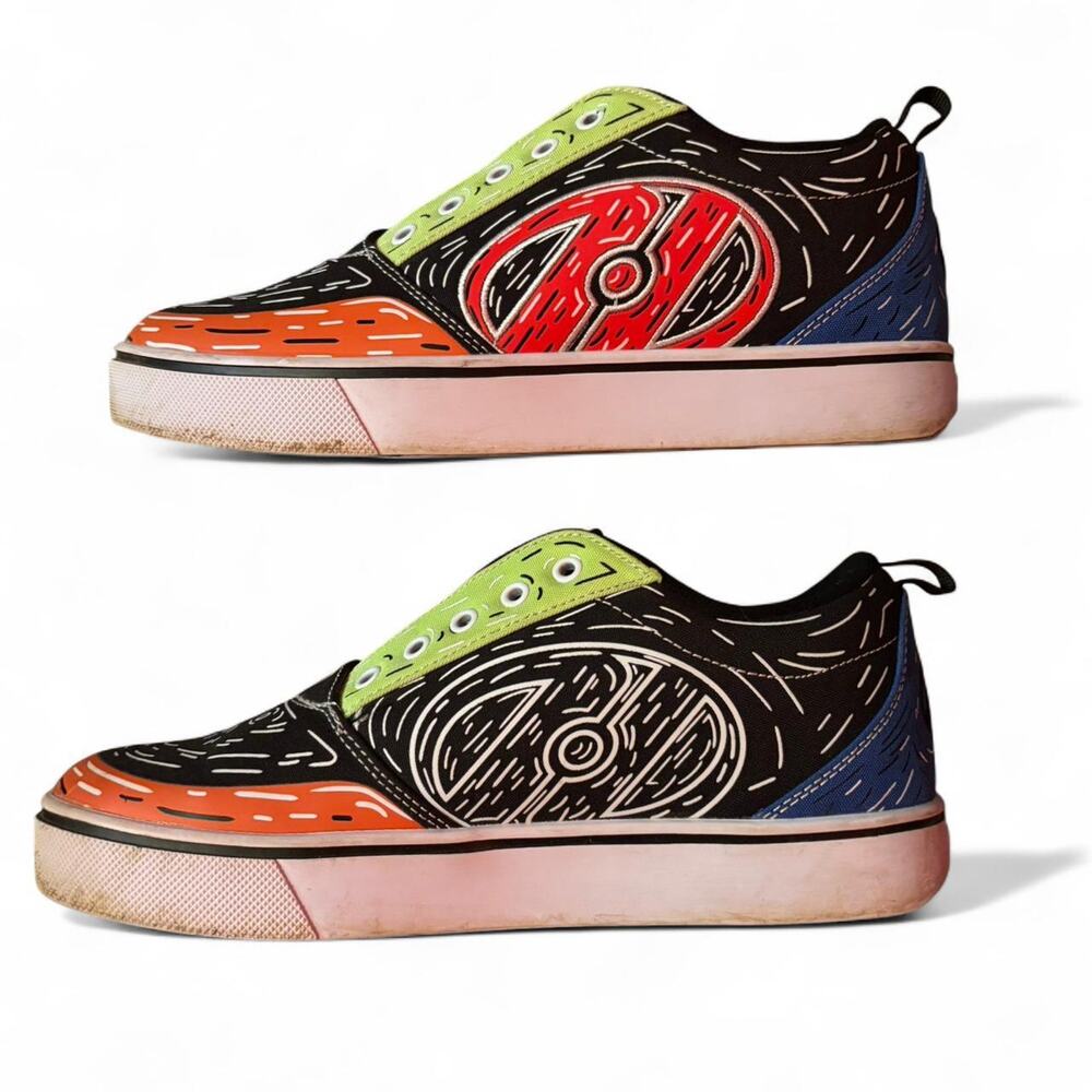 Black and multi coloured heelys trainers